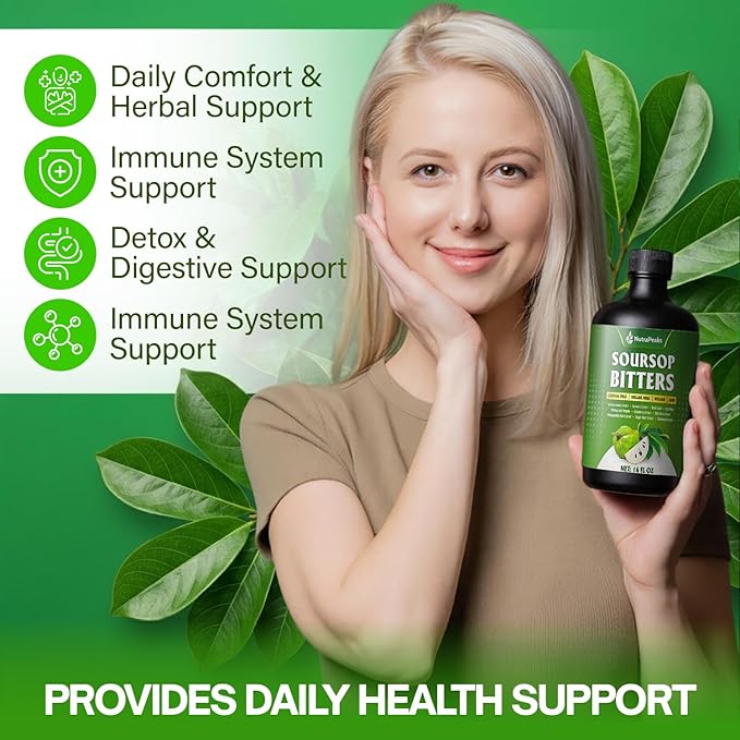 Soursop Bitters Liquid – Herbal Detox Formula with Soursop Turmeric Moringa &amp Black Seed by NutraPeaks – Supports Immune Health &amp Digestive Balance – 16 fl oz
