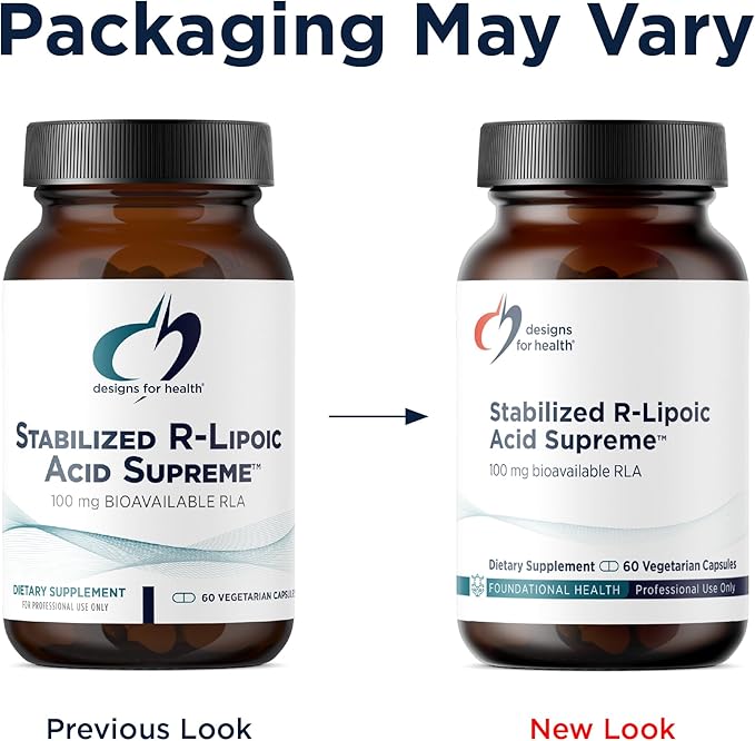 Designs for Health Stabilized R-Lipoic Acid Supreme - 100mg RLA Supplement with Taurine - Non-GMO Gluten Free (60 Capsules)