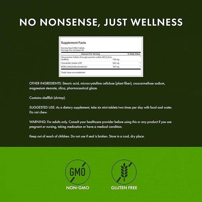 Swanson Glucosamine Chondroitin &amp MSM - Cartilage &amp Joint Health Supplement* - Supports Mobility &amp Flexibility* - Easy-to-Swallow Mini Tablets - Gluten Free &amp Non-GMO - 360 Mini-Table