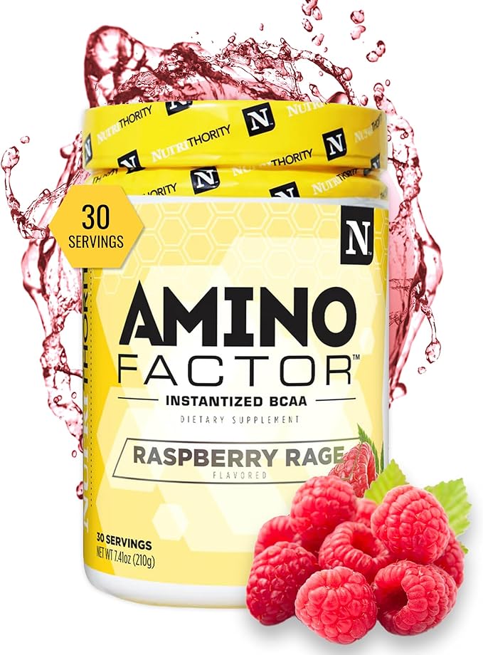 Nutrithority - BCAA Powder Post Workout Recovery Powder with BCAAs Amino Acids L-Isoleucine L-Leucine and L-Valine Improve Muscle Recovery and Hydration Sugar Free (Raspberry Rage) (30 Servings)