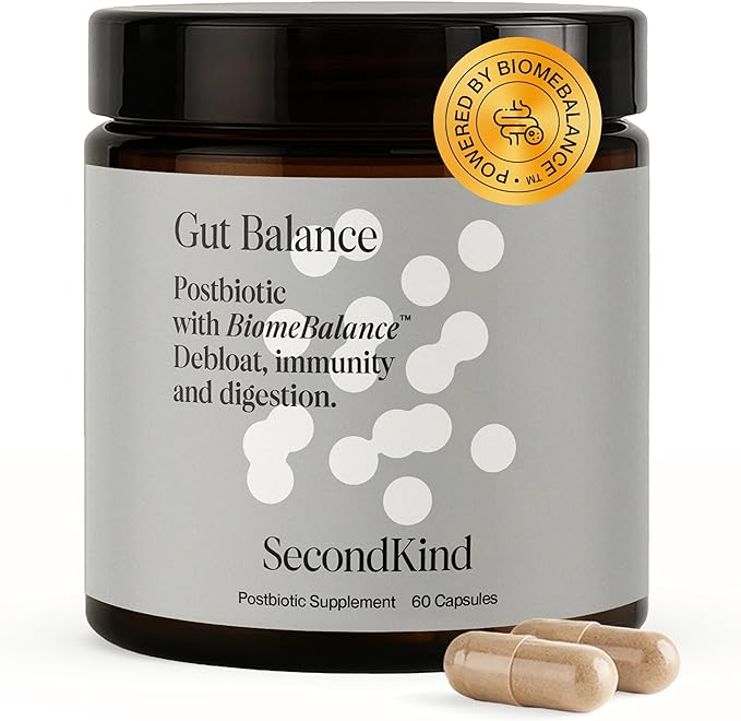 Postbiotics Gut Health Supplement – Bloating Relief Gut Health – Microbiome + Immune Support with BiomeBalance – 1000x More Active Ingredients Than Pre &amp Probiotics – 60 Capsules | SecondKind