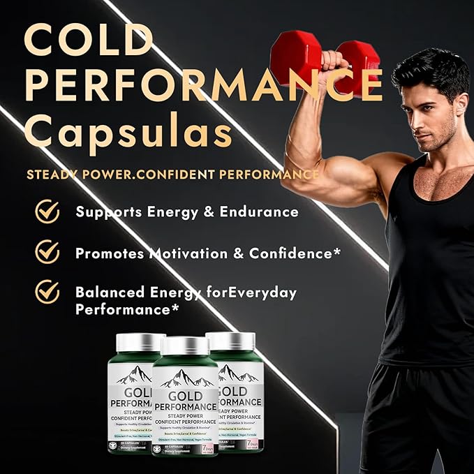 Quantum Gold Performance Capsulas – Daily Energy &amp Endurance Support Supplement | Boost Motivation &amp Confidence | 60 Capsules(1PC)