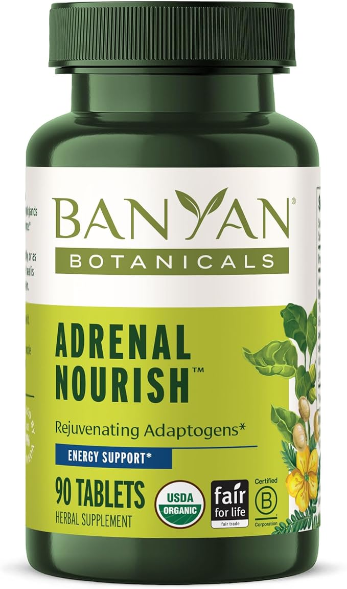 Banyan Botanicals Organic Adrenal Nourish - Cortisol Support &amp Stress Relief Supplement - Natural Energy &amp Fatigue Support with Ashwagandha &amp Adaptogens - 90 Tablets - Non-GMO Vegan*