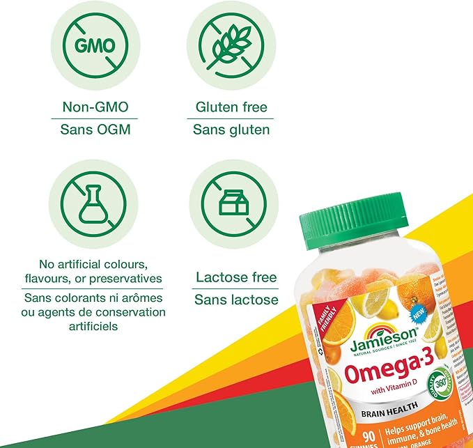 Jamieson Omega-3 Gummies Family Friendly Assorted Fruit Flavours 90 Count