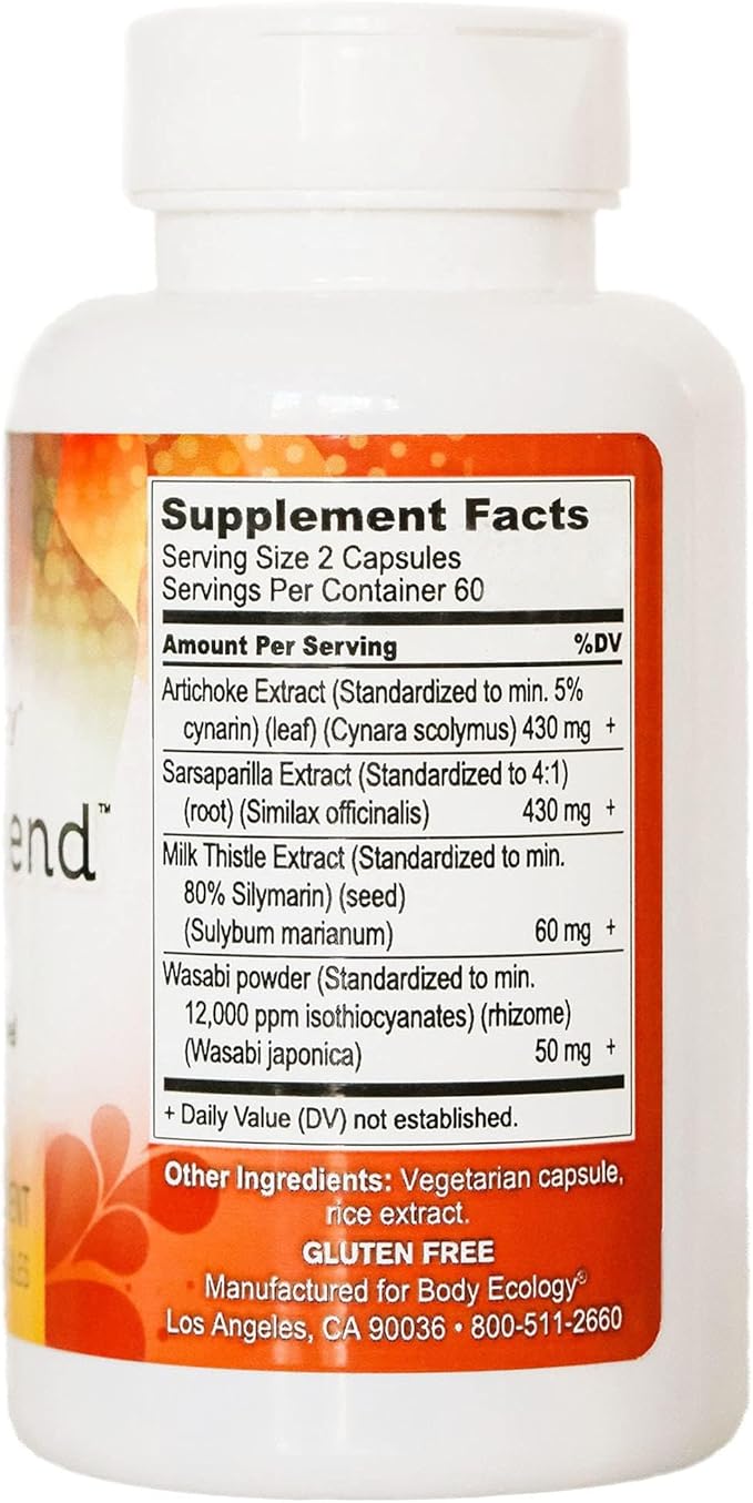 Body Ecology LivAmend | Liver Supplement | Milk Thistle and Artichoke | Aids in Healthy Liver and Improves Bowel Elimination | 120 Vegetarian Count