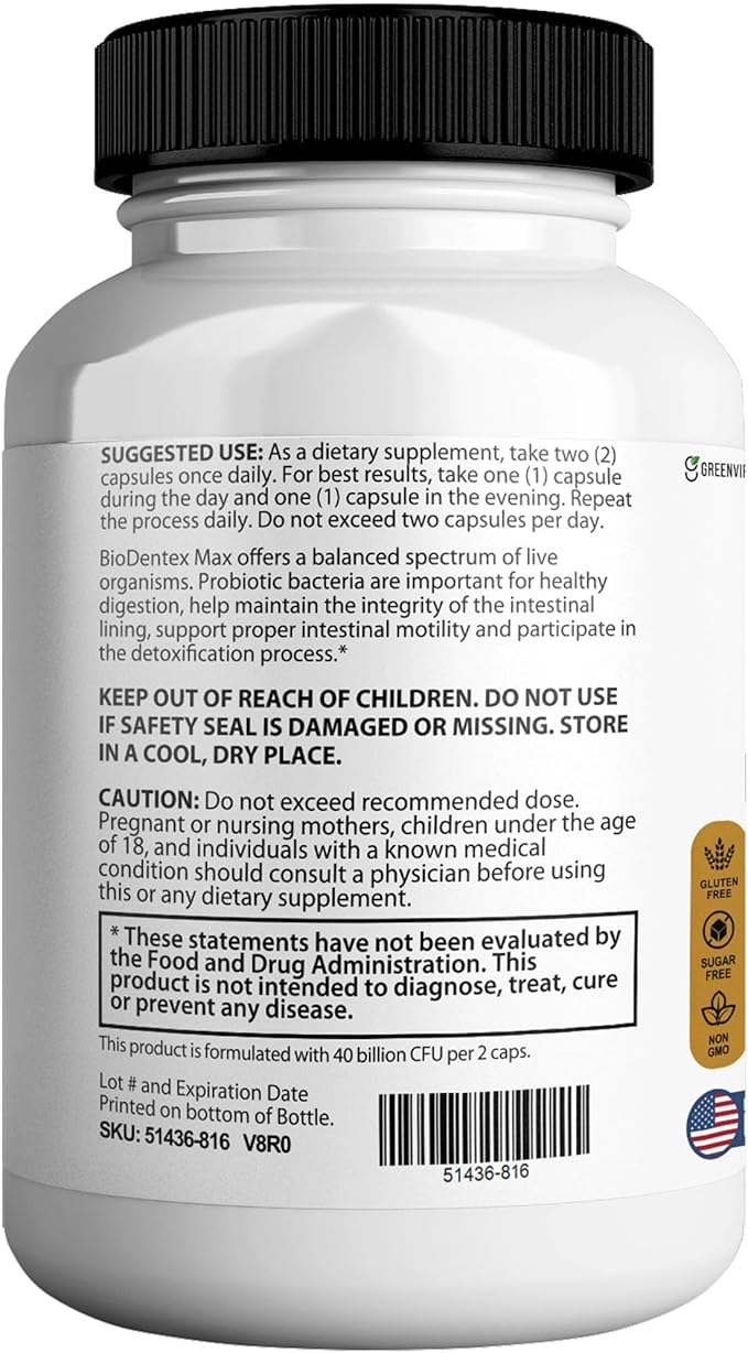 BioDentex Max Maximum Strength Probiotic Supplement 40 Billion CFU 60 Capsules with MAKTREK Bi-Pass Technology for Digestive Health Support (3)