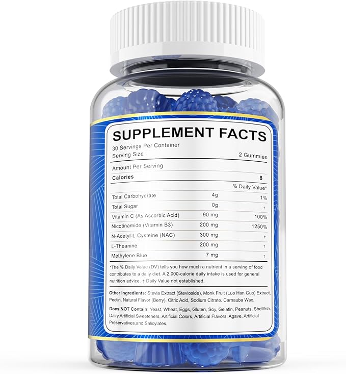 LILICARE Methylene Blue Gummies for Humans Brain Supplement with NAC VIT B3 &amp L-Theanine Brain &amp Mitochondrial Support Enhances Energy Focus and Cognitive Clarity Sugar Free 120 Ct