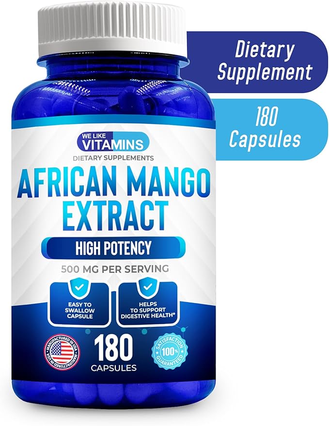 We Like Vitamins African Mango Extract 500mg -180 Capsules - 6 Month Supply of African Mango Capsules – Supports Metabolism of Fat and Digestive Health