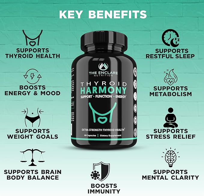 THE ENCLARE NUTRITION Thyroid Support Supplement with Iodine - Balance Hormones for Energy Metabolism Focus Stress Mood. Ashwagandha Zinc Selenium Vitamin B12 Kelp Magnesium L Tyrosine (1)
