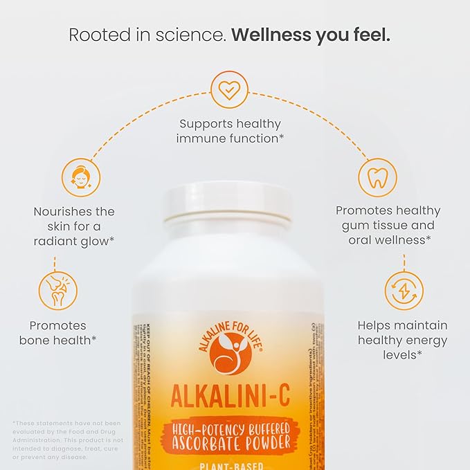 Alkaline for Life Alkalini-C Buffered Vitamin C Powder L-Ascorbate Mineral Ascorbates with Calcium Magnesium Potassium and Zinc Corn-Free Non-GMO Easy-Mix pH-Balanced Daily Wellness Support 8 oz