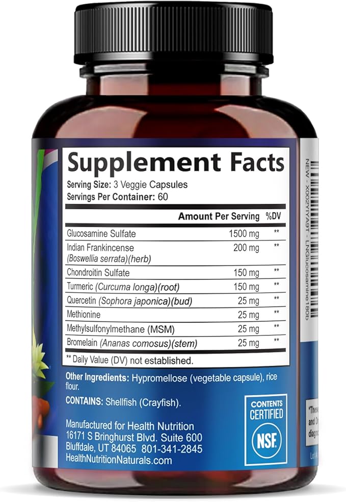 Glucosamine Chondroitin MSM Complex - 3X Strength Joint Support Supplement with Glucosamine Sulfate Turmeric Boswellia - For Cartilage Mobility &amp Flexibility - Bottled in USA - 180 Capsules