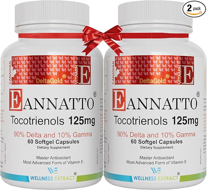 WELLNESS EXTRACT Eannatto Tocotrienols Vitamin E Supplements Tocopherol Free Non-GMO Gluten Free &amp Antioxidant (125MG 60 Softgels) Pack of 2