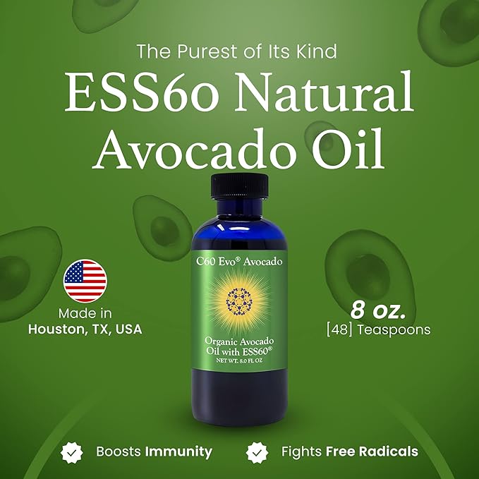 Organic Avocado Oil 100% Pure ESS60 (.6 mg/mL) Supports Joint Health Flexibility Energy Immunity Sleep - 8 oz