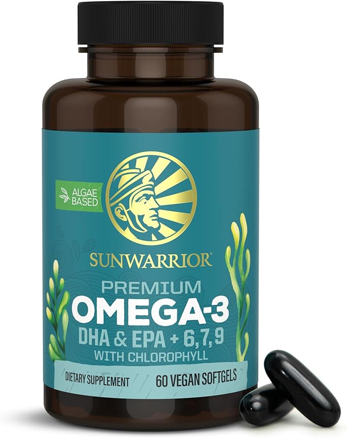 Sunwarrior Vegan Omega 3 DHA &amp EPA Supplement Algal Oil Preferred Alternative to Fish Oil Supports Brain Eye Joint &amp Heart Health (60 Count)