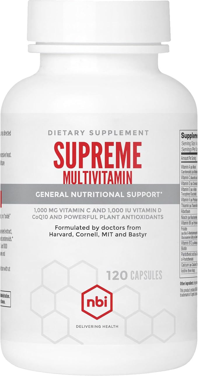 NBI Supreme Daily Multivitamin with Vitamin A C D E K B6 and B12 | Multi Mineral Supplement for Men &amp Women | 120ct Veggie Capsules