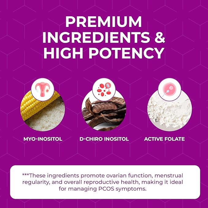 PCOS Supplement for Women - Boost Fertility Hormonal Balance and PCOS Support - Myo-Inositol D-Chiro Inositol Active Folate - High Potency PCOS Supplements (60 Servings 129g Jar)
