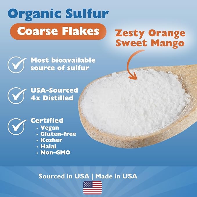 KALA HEALTH MSMPure Orange Mango Flavored Coarse MSM Powder Flakes – US-Made MSM for Joint Health Skin Appearance and Hair &amp Nail Support – 1 lb Organic Sulfur