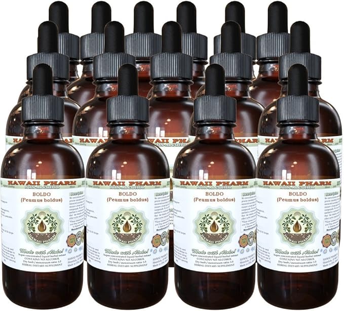 Hawaii Pharm Boldo Alcohol-Free Liquid Extract Boldo (Peumus boldus) Dried Leaf Glycerite Natural Herbal Supplement 15x4 oz