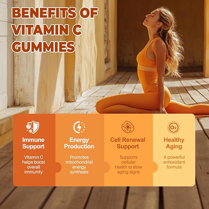 Liposomal Vitamin C Gummies for Adults 1200mg Chewable Vitamin C Supplement with Elderberry Zinc Iron &amp Folate etc - for Immune Support Energy &amp Cell Health Sugar Free Orange Flavor 60 G