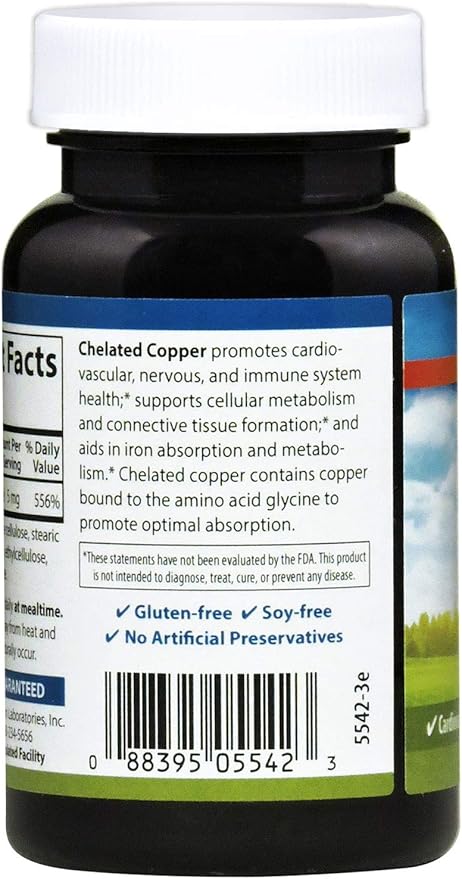 Carlson - Chelated Copper 5 mg Superior Absorption Circulation Health Nerve Function &amp Immune Support 250 Tablets