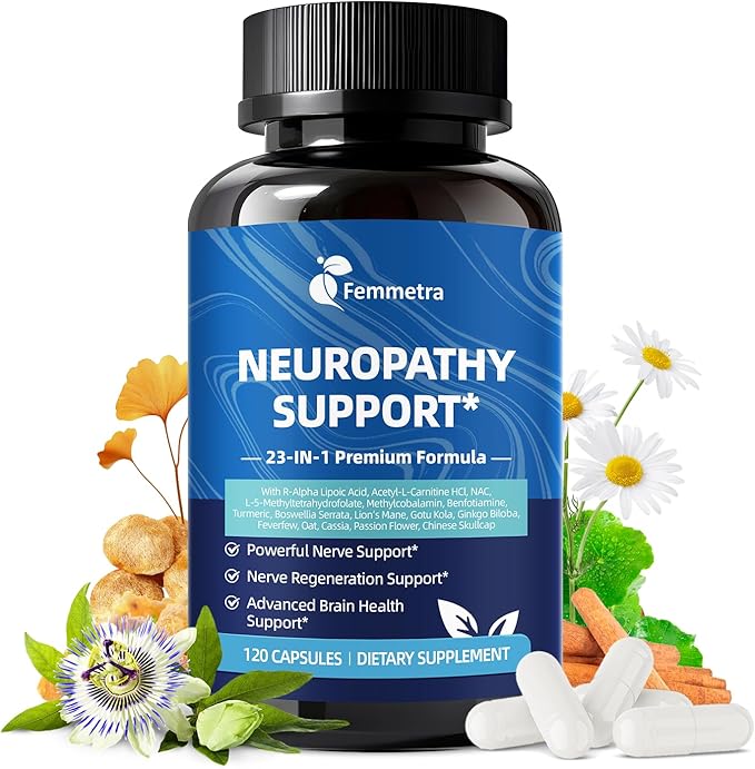Nerve &amp Peripheral Neuropathy Support Supplement with 1200mg R-Alpha Lipoic Acid L-Carnitine Vitamin B12 B1 B6 D3 E Folate Lions Mane NAC Magnesium Turmeric - Liver Detox Antioxidant &amp Mental