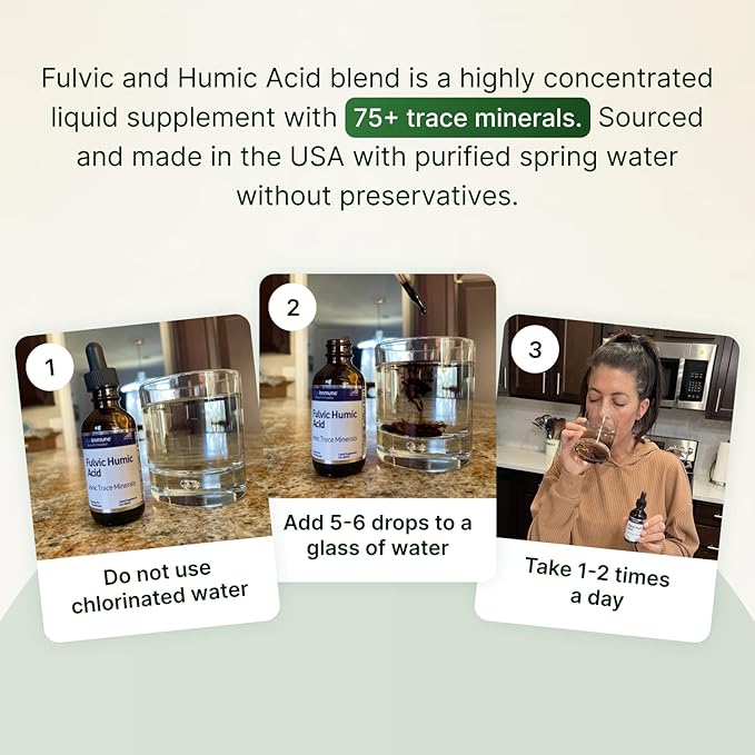 Fulvic Humic Acid 75 + Trace Minerals Liquid Supplement - Plant Derived in USA - Fulvic Acid Minerals Concentrate for Energy Gut Health and Hydration- 1 gram per Serving - 2 oz.