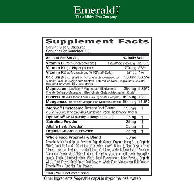 EMERALD LABS Osteo Bone Health - Immune Support &amp Bone &amp Joint Supplement with Vitamin D3 K2 Calcium Magnesium OptiMSM Meriva Phytosome &amp More - 90 Vegetable Capsules