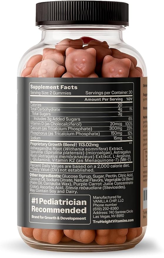 TruHeight Growth Gummies (Watermelon) Tall Nutrition for Natural Growth Supplement for Kids &amp Teens - Vitamin D K Calcium &amp Ashwagandha Bone Strength Vitamins D3 K2 Picky Eater Taller Age