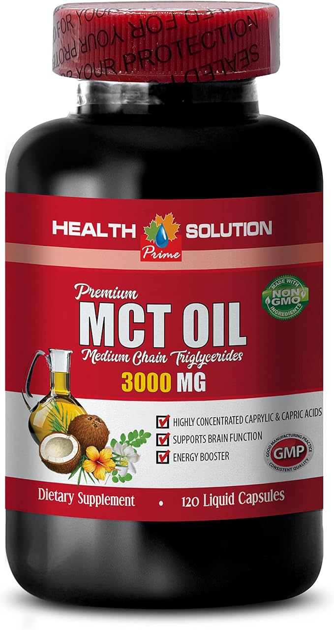 Energy Support Supplements - MCT Oil 3600MG 100% Pure Medium Chain triglycerides - mct Oil Made with Coconut Oil mct Oil Pills mct Oil for Memory mct Oil for Brain mct Coconut Oil - 1B 120Soft