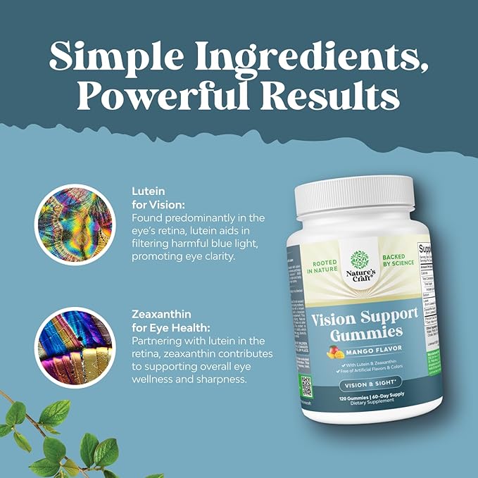 Vision Support Gummies for Adults - Lutein and Zeaxanthin Supplements for Eye Health - Potent Lutein Eye Vitamins for Blue Light Protection Dryness Strain Support &amp Visual Sharpness - 120 Count