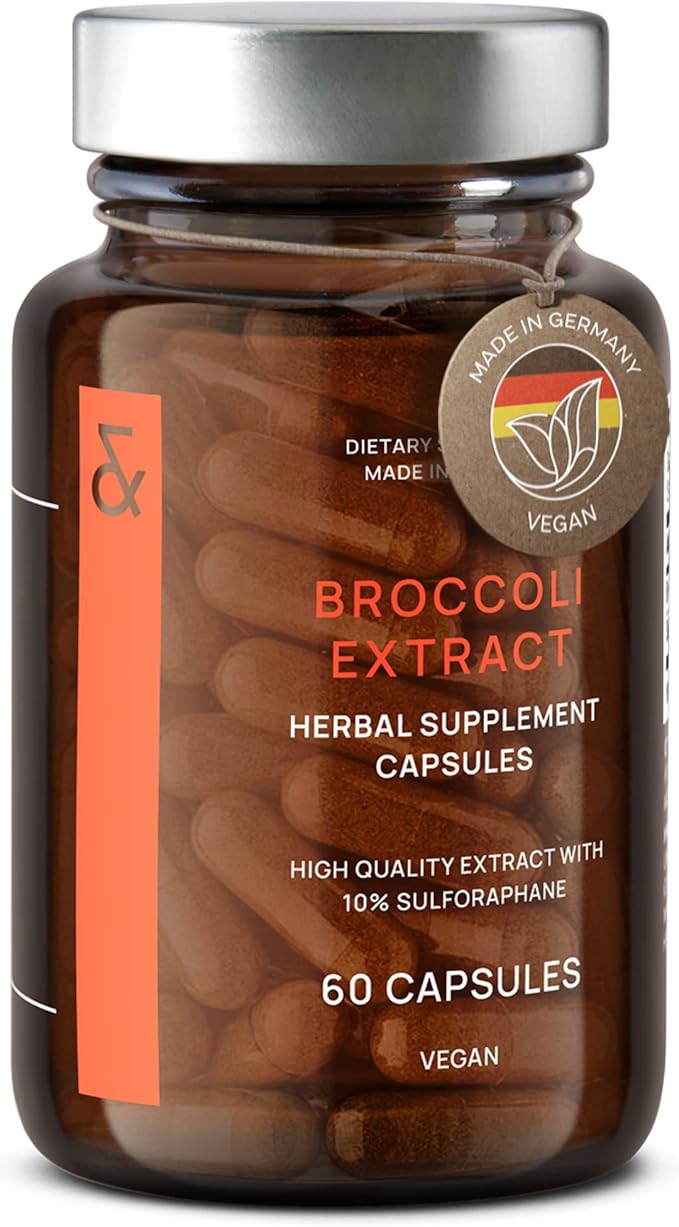 CLAV Broccoli Sprout Extract Capsules - Premium Sulforaphane Supplement with 100mg Sulforaphane - Antioxidant - 60 Broccoli Pills - Made in Germany
