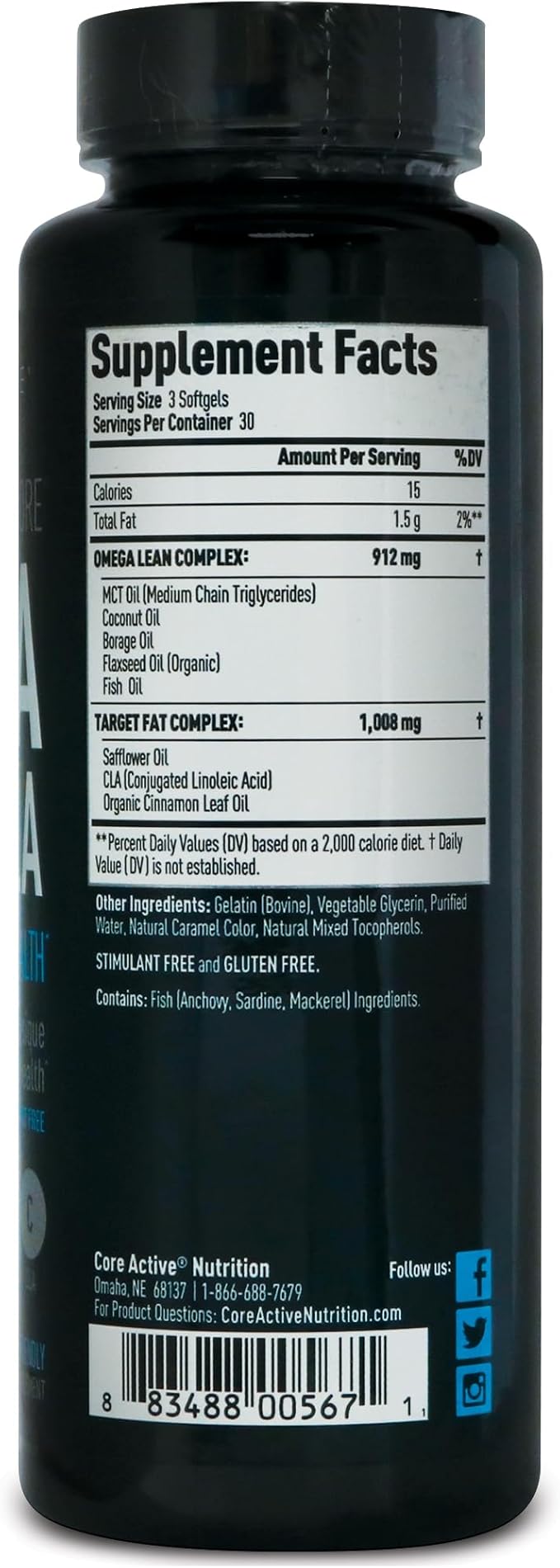 Lean Omega MCT + CLA - Stimulant Free Health Formula Lean Muscle &amp Toned Physique Omega 3-6-9 Fatty Acids - Flaxseed Fish Oil- Coconut Oil- Keto Friendly 30 Day Supply (90 Softgels)