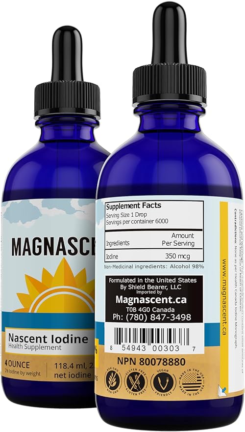 Nascent Iodine Organic Daily Health Supplement High Potency 2% Concentrated Liquid Iodine Drops Supports Energy &amp Metabolism (4oz/118.4ml)