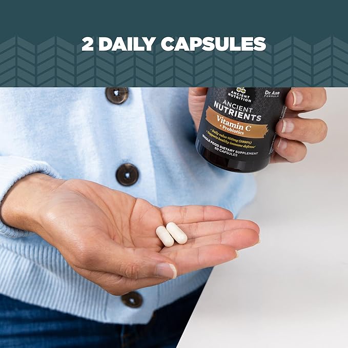 Ancient Nutrition Probiotics and Vitamin C Supplement Supports Healthy Immune System and Gut Health Made Without GMOs Superfoods Supplement Paleo and Keto Friendly 30 Servings