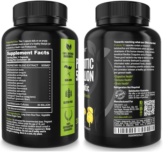 Probiotics for Women and Men - 11 strains - 50 Billion CFU - Probiotic Supplement for Digestive Health - Gut Health - Supports Constipation Diarrhea Gas &amp Bloating - 30ct