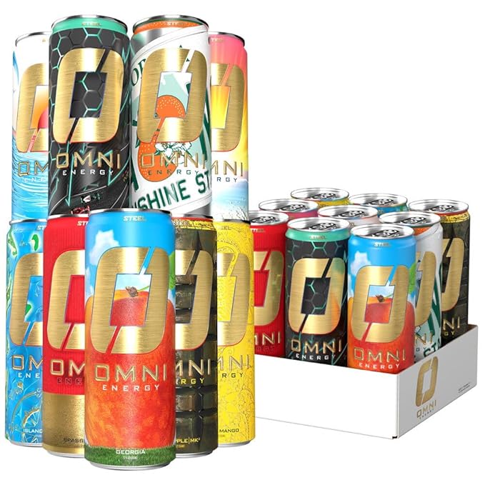 OMNI Energy Drink Variety Pack 12oz (Pack of 9) | Clean Caffeine B Vitamins | Sugar Free Low Calorie Energy Drink for All-Day Vitality.