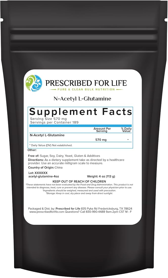 Prescribed For Life N Acetyl L Glutamine Powder Pure L Glutamine Amino Acids Supplement (113g)