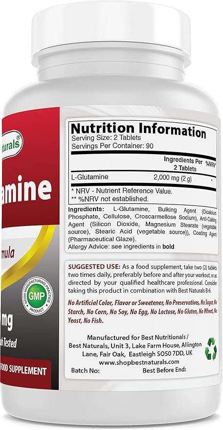 Best Naturals L-Glutamine 1000 mg &amp Ashwagandha Extract 500 Mg