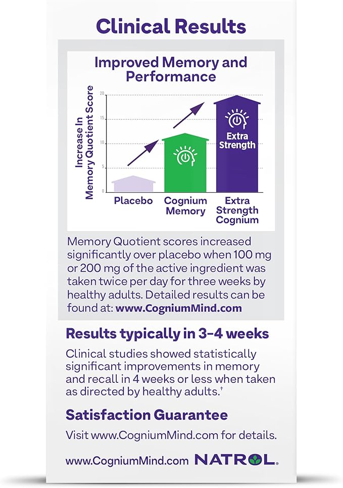 Natrol Cognium Memory Extra Strength Brain Health Supplements for Adults Brain Memory Supplements Enhances Mental Agility in Healthy Adults 60 Tablets Up to a 30 Day Supply