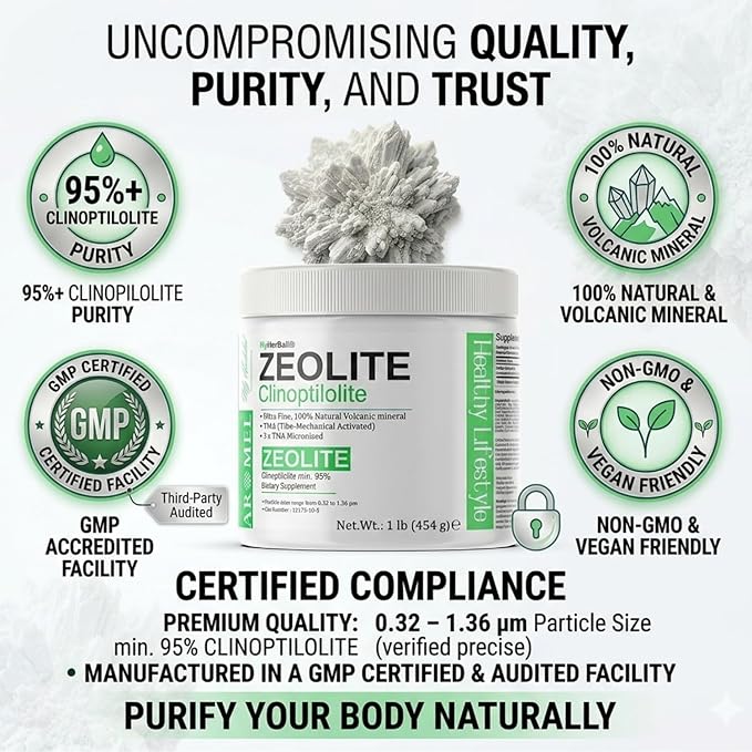 Zeolite Powder | 1 Pound - 454 g | Ultra FINE Less-Than 1 µm | Clinoptilolite 95% | 3X Activated | Safe Gentle &amp Effective Energy | Original Zeolite Powder (454 Servings) | Myherbalid