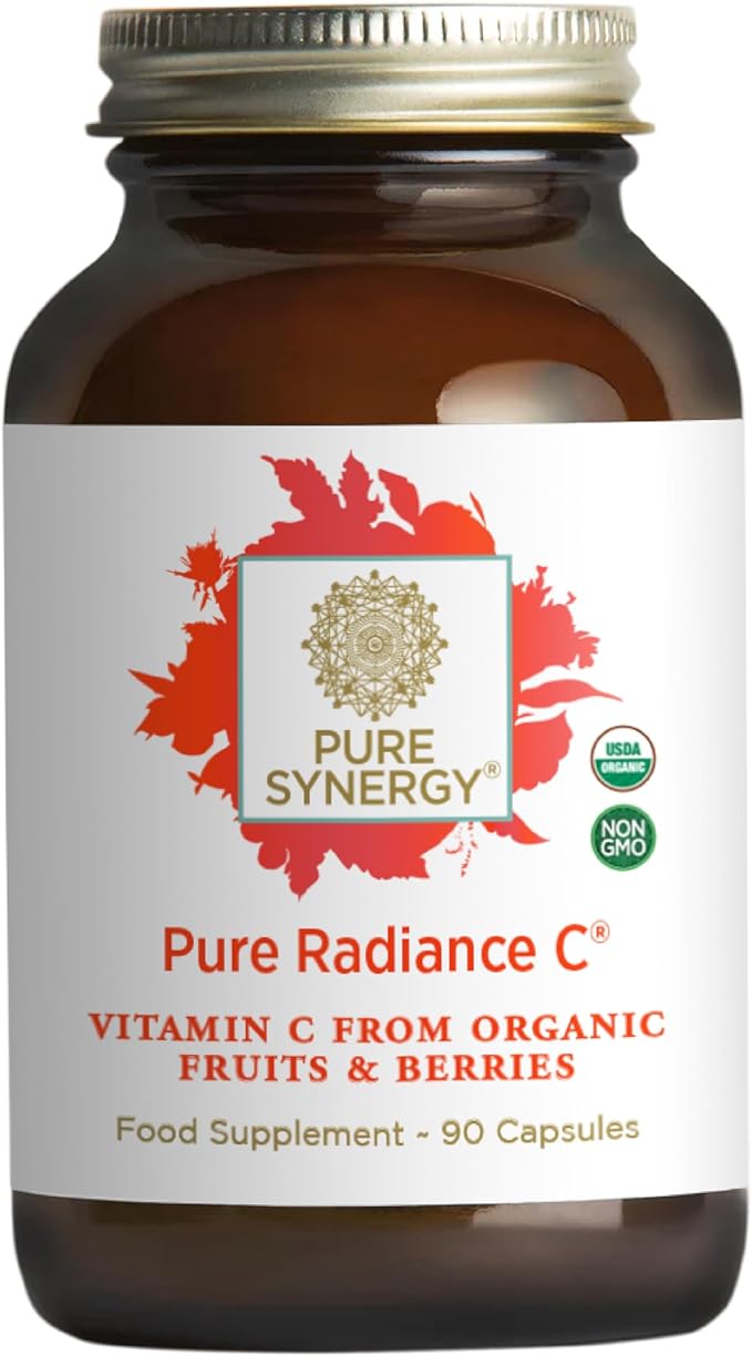 PURE SYNERGY Pure Radiance C | Organic Vitamin C Capsules | 100% Natural Whole Food Non-GMO Supplement with Organic Camu Camu | for Immune and Collagen Support (90 Capsules)