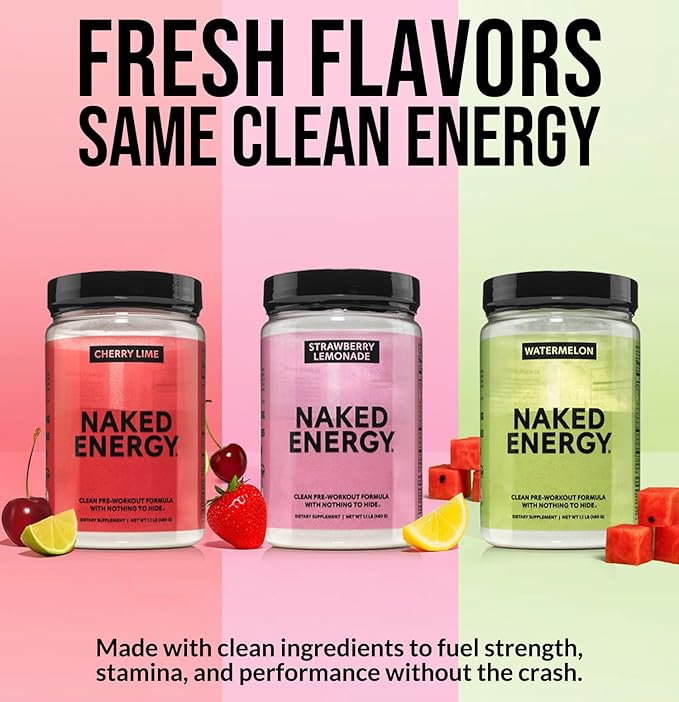 NAKED Cherry Lime Pre Workout &amp BCAA Bundle – Vegan Clean Energy (30 Servings) + 2:1:1 BCAA Powder (34 Servings) for Performance &amp Recovery