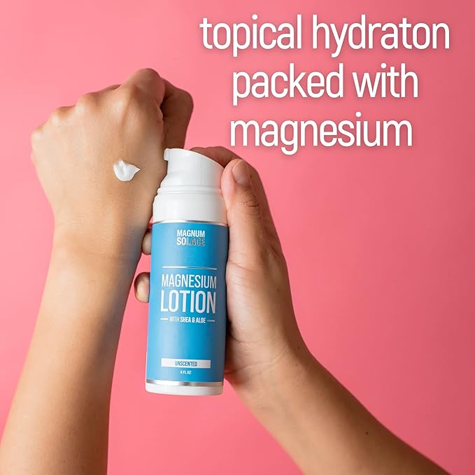 Magnum Solace Magnesium Lotion – Super Concentrated – Made with Aloe and Shea – For Leg Cramps Sore Muscles &amp Joints Rejuvenation – Safe for Kids Made in the USA (Sandalwood)