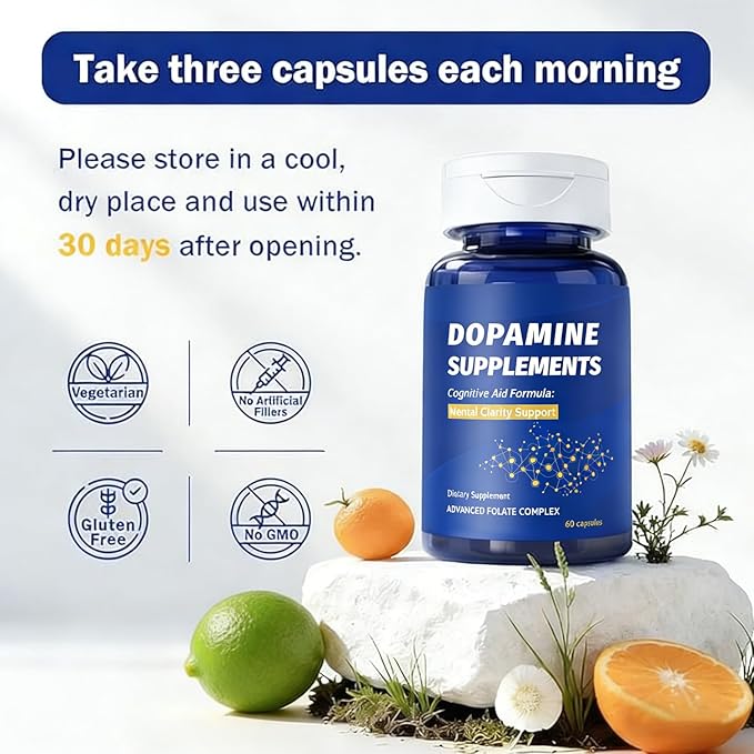 Dopamine Brain Supplement with L-Tyrosine 650mg | Cognitive Function Focus &amp Mood Support | Neurotransmitter &amp Mental Energy Booster | 60 Capsules