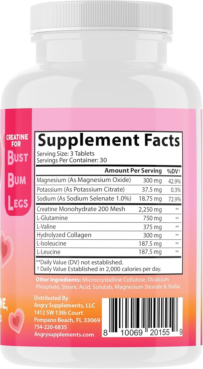 Angry Supplements Women's Creatine Monohydrate BBL Tablets 90ct and Builder Powder 125g Creatine Complex for Women Combo