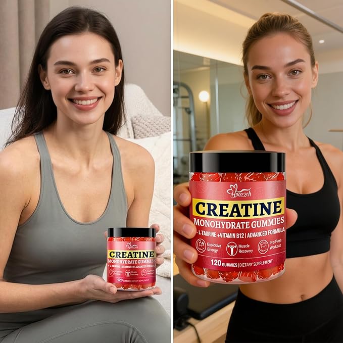 Creatine Gummies for Women &amp Men Low Sugar Creatine Supplements Help Build Muscle Creatine Monohydrate Gummies Raspberry Flavor Supports Muscle Growth and Enhances Strength 120 Count