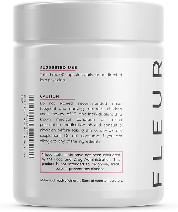 FLEUR Myo-Inositol &amp D-Chiro Inositol Capsules Hormone Balance and Ovarian Function Support for Women Regulates Menstrual Cycle Non-GMO &amp Vegan 90 Capsules
