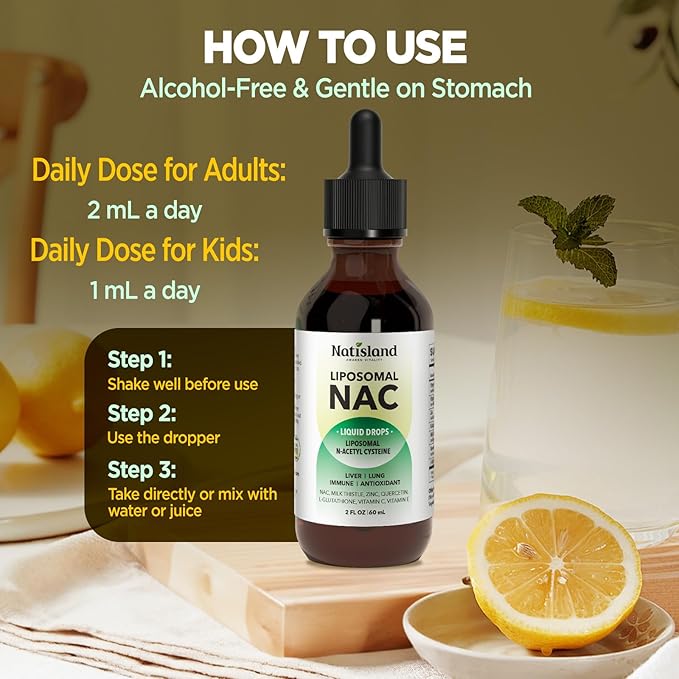 Liposomal Liquid NAC Drops NAC Supplement N-Acetyl Cysteine NAC 600 mg with Milk Thistle &amp Quercetin for Adults &amp Kids Liver &amp Lung Immune &amp Antioxidant Support Skin &amp Cellula