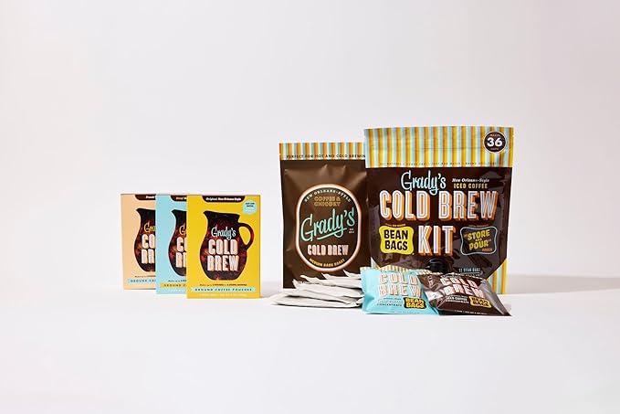 GRADY’S COLD BREW New Orleans Style - DECAF | 100% Arabica Ground Coffee &amp Chicory Pouches 12 Bundles of 4 Easy-to-Brew Bean Bags Makes 144 drinks