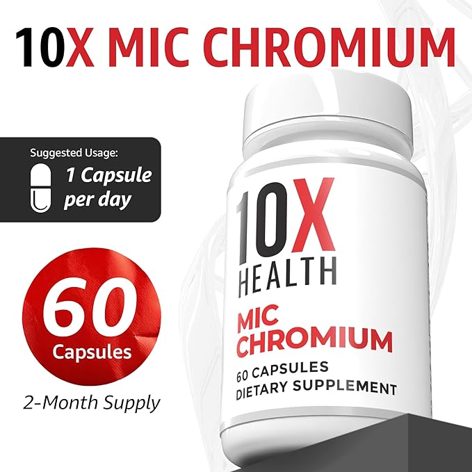 10X Health MIC Chromium Supplements - 60 Capsules - Contains Choline Inositol &amp L Methionine - Mineral Supplements for Daily Nutritional Support - Chromium L-Methionine Choline Supplements